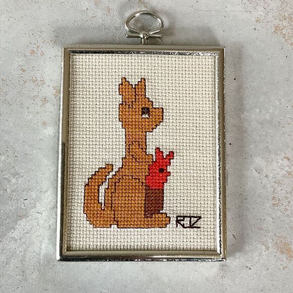 Vintage Other - Vintage 60’s mcm kangaroo cross stitch wall hanging small